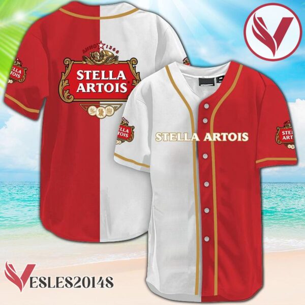 White And Red Split Stella Artois Baseball Jersey, Perfect Gifts For Fans - Vesles2014S