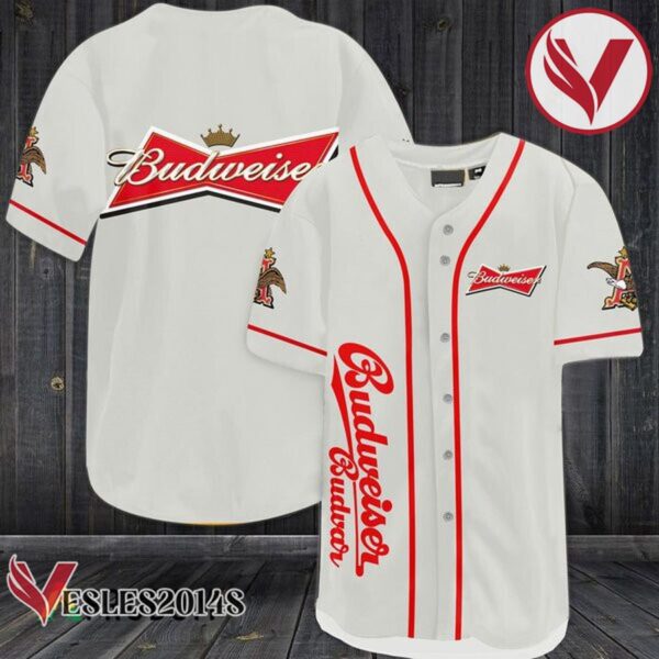 White Budweiser Beer Baseball Jersey, Perfect Gifts For Fans - Vesles2014S