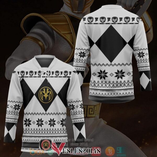 White Mighty Morphin Power Ranger Ugly Hockey Jersey Shirt, Trending Gifts For Fans - Vesles2014s 2