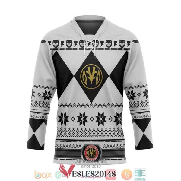 White Mighty Morphin Power Ranger Ugly Hockey Jersey Shirt, Trending Gifts For Fans - Vesles2014s
