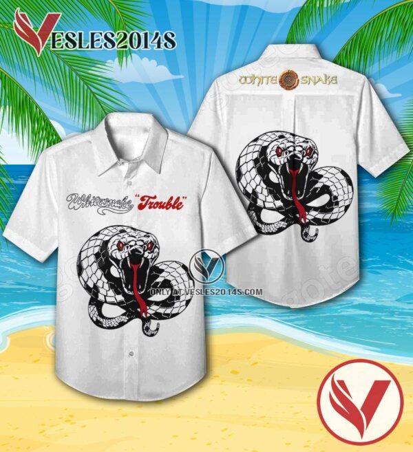 Whitesnake Trouble Album Cover White Hawaiian Shirt, Unique Gifts For Music Lovers - Vesles2014S