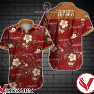Whitney Houston Brown Tropical Floral White Hawaiian Shirt, Unique Gifts For Friends - Vesles2014S 1