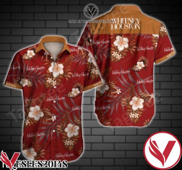 Whitney Houston Brown Tropical Floral White Hawaiian Shirt, Unique Gifts For Friends - Vesles2014S 1