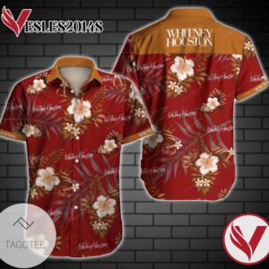 Whitney Houston Hawaiian Graphic Print Short Sleeve Hawaiian Casual Shirt Vesles2014S