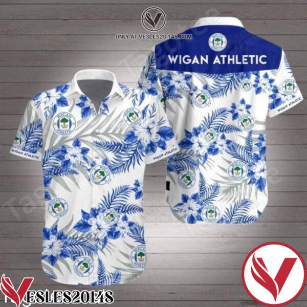Wigan Athletic Blue Tropical Floral White Hawaiian Shirt, Unique Gifts For Friends - Vesles2014S 1