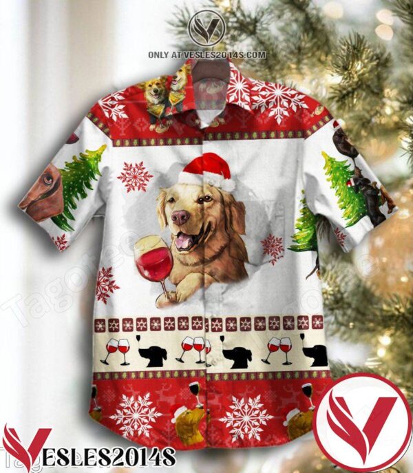 Wine And Dogs Merry Christmas Hawaiian Shirt, Unique Gifts For Friends - Vesles2014S 1