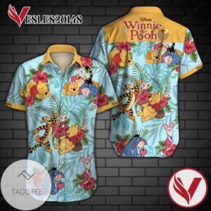 Winnie The Pooh Hawaiian Graphic Print Short Sleeve Hawaiian Casual Shirt Vesles2014S