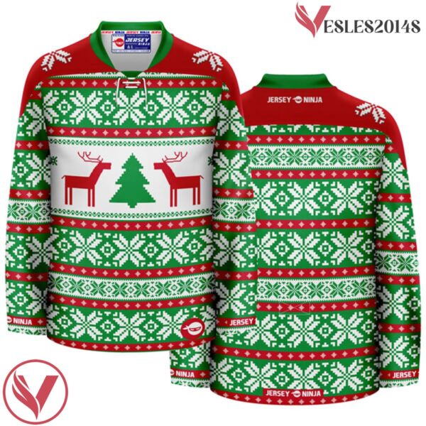Winter Greens Ugly Sweater Pattern Christmas Hockey Jersey - Vesles2014S