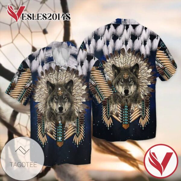 Wolf Native American For Men And Women Graphic Print Short Sleeve Hawaiian Casual Shirt Vesles2014S 1