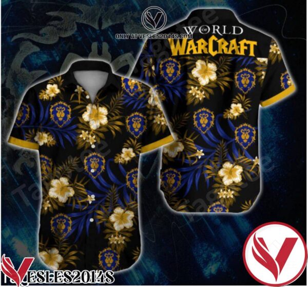 World Of Warcraft Alliance Yellow Tropical Floral Black Hawaiian Shirt, Unique Gifts For Friends - Vesles2014S 1