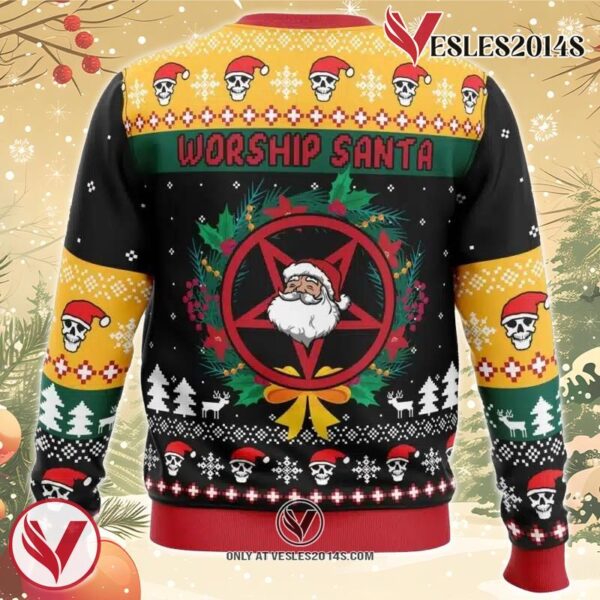 Worship Santa Ugly Christmas Sweater, Unique Christmas Gift For Fans - Vesles2014S 1