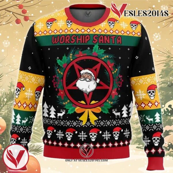 Worship Santa Ugly Christmas Sweater, Unique Christmas Gift For Fans - Vesles2014S