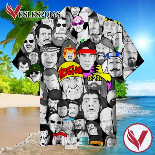Wrestling Character Collage Art Casual Hawaiian Shirt, Best Gifts For Summer Vesles2014S 1