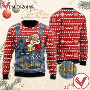 Xmas Santa Ho Ho Hold My Beer Ugly Sweater, Unique Winter Outfits For Fans - Vesles2014S  1