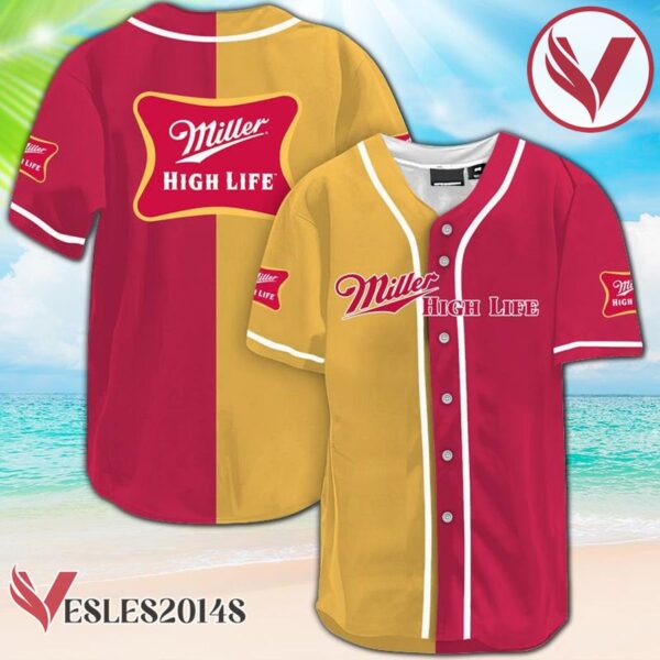 Yellow And Maroon Split Miller High Life Baseball Jersey, Perfect Gifts For Fans - Vesles2014S