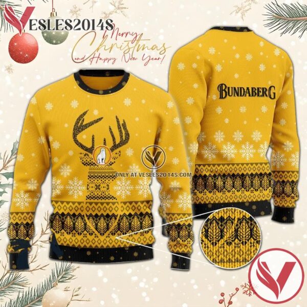 Yellow Bundaberg Reindeer Snowy Christmas Sweater, Unique Winter Outfits For Fans - Vesles2014S  1