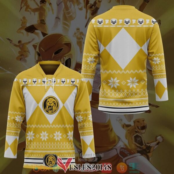 Yellow Mighty Morphin Power Ranger Ugly Hockey Jersey Shirt, Trending Gifts For Fans - Vesles2014s 2