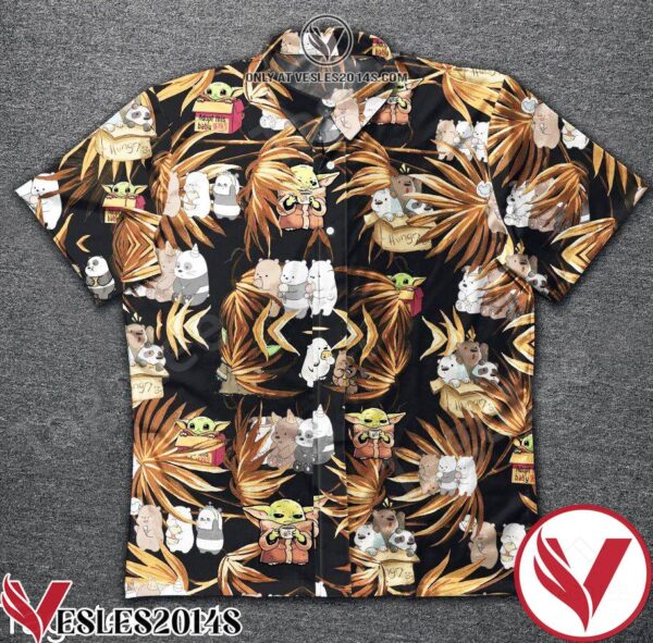 Yoda And We Bare Bears Brown Palm Leaf Black Hawaiian Shirt, Unique Gifts For Friends - Vesles2014S 1