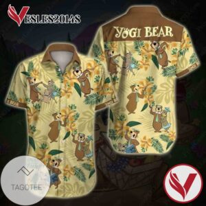 Yogi Bear Hawaiian Graphic Print Short Sleeve Hawaiian Casual Shirt Vesles2014S 1