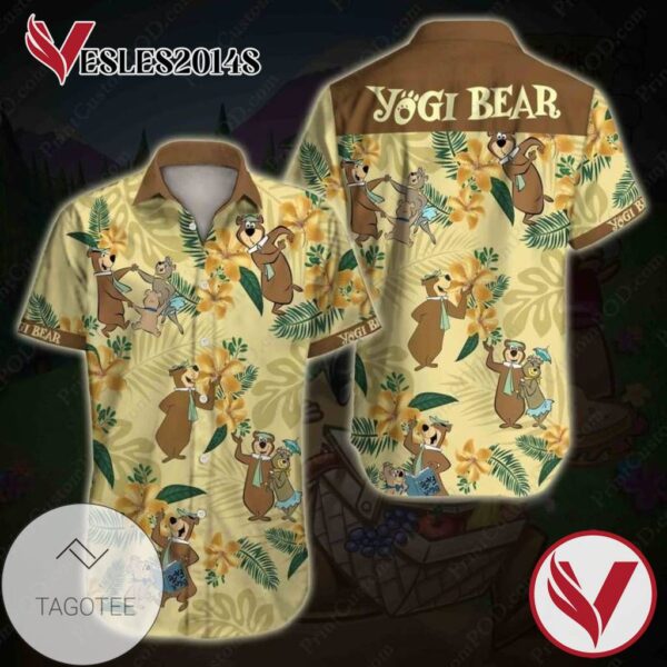 Yogi Bear Hawaiian Graphic Print Short Sleeve Hawaiian Casual Shirt Vesles2014S
