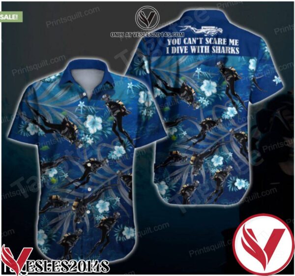 You Can’t Scare Me I Dive With Sharks Blue Tropical Floral Hawaiian Shirt, Unique Gifts For Friends - Vesles2014S 1