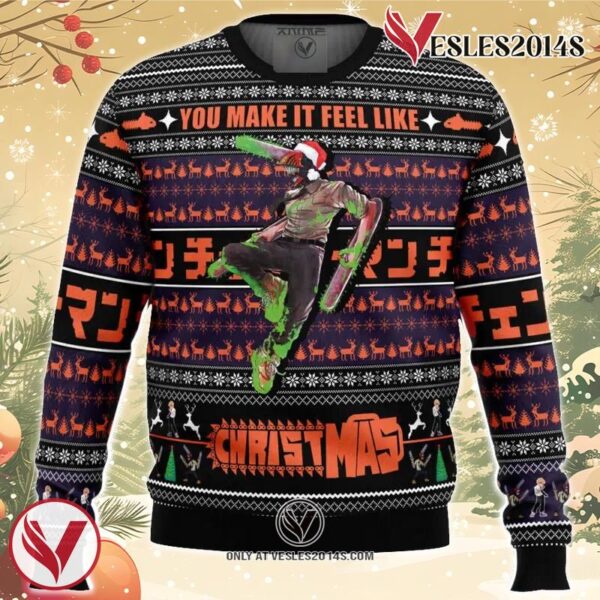 You Make It Feel Like Christmas Chainsaw Man Ugly Christmas Sweater, Unique Christmas Gift For Fans - Vesles2014S
