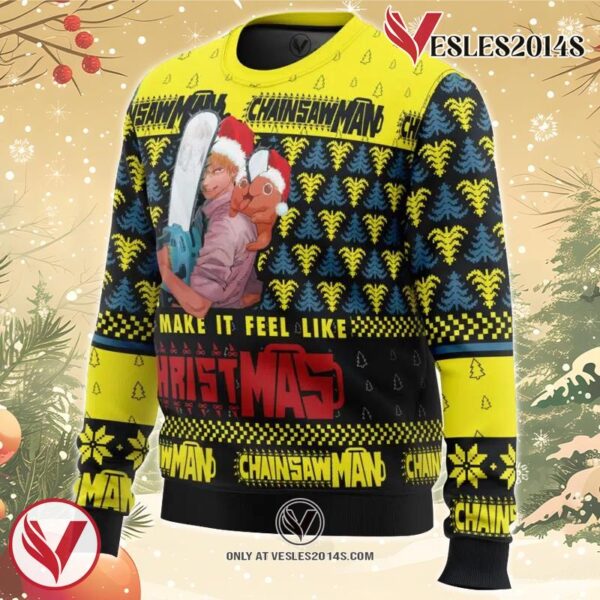 You Make It Fell Like Christmas Chainsaw Man Ugly Christmas Sweater, Unique Christmas Gift For Fans - Vesles2014S 1