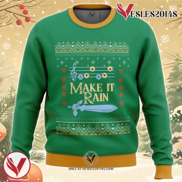 Zelda Make it Rain Ugly Christmas Sweater, Unique Christmas Gift For Fans - Vesles2014S