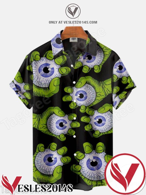 Zombie Hand Holding Eyeball Halloween Hawaiian Shirt, Unique Gifts For Friends - Vesles2014S 1