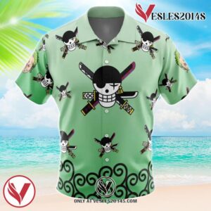 Zoro Pattern One Piece Hawaiian Button Up Shirt, Perfect Gifts For Anime Lovers - Vesles2014S 1