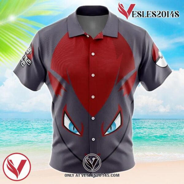Zoroark Face Pokemon Hawaiian Button Up Shirt, Perfect Gifts For Anime Lovers - Vesles2014S