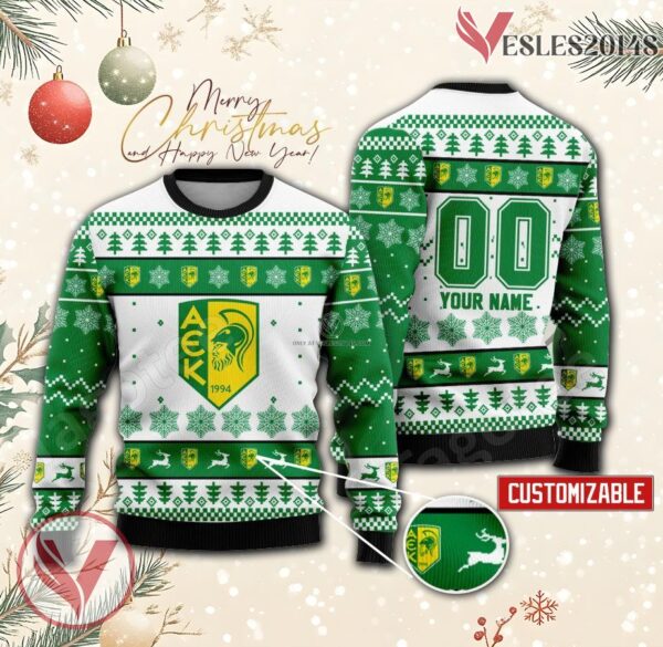 AEK Larnaca Custom Ugly Christmas Sweater, Unique Gift For Fans - Vesles2014s