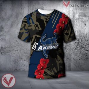 Akron Zips NCAA With Red Poppy Flower 3D Shirt, Unique Gift For Fans - Vesles2014S