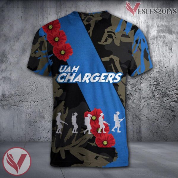 Alabama Huntsville Chargers NCAA With Red Poppy Flower 3D Shirt, Unique Gift For Fans - Vesles2014S 1