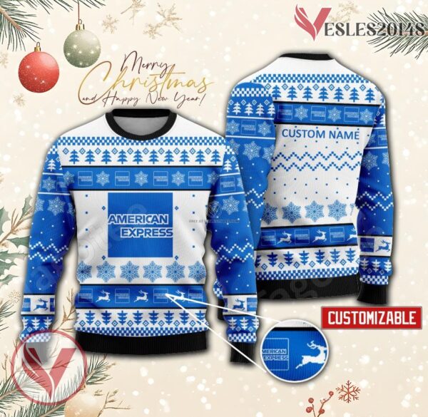 American Express Logo Personalized Ugly Christmas Sweater, Unique Gift For Fans - Vesles2014s