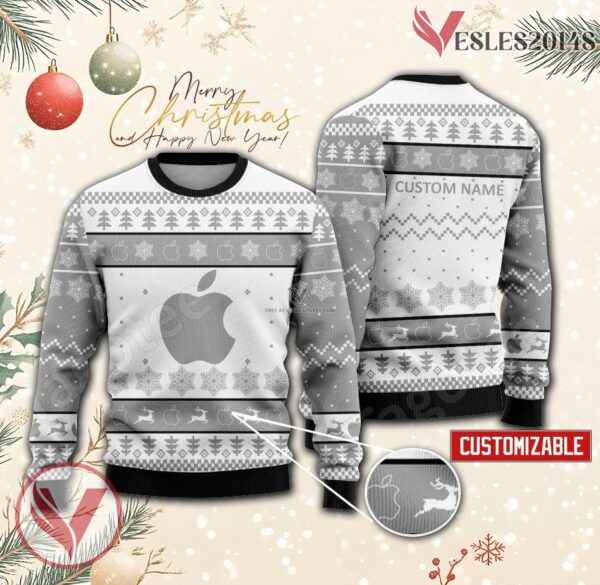 Apple Logo Personalized Ugly Christmas Sweater, Unique Gift For Fans - Vesles2014s