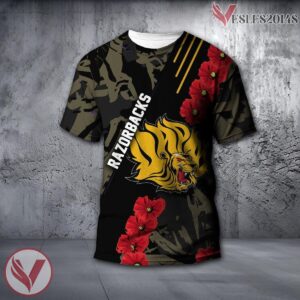 Arkansas Razorbacks NCAA With Red Poppy Flower 3D Shirt, Unique Gift For Fans - Vesles2014S