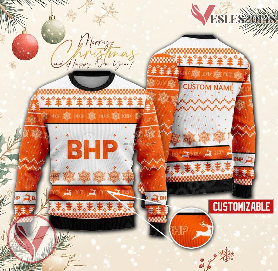 BHP Billiton Logo Personalized Ugly Christmas Sweater, Unique Gift For Fans - Vesles2014s