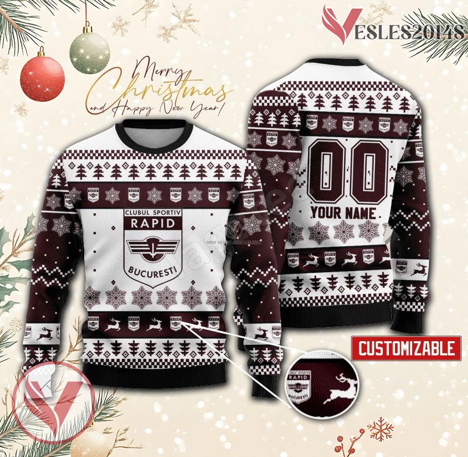 CS Rapid Bucuresti Handball Custom Ugly Christmas Sweater, Unique Gift For Fans - Vesles2014s