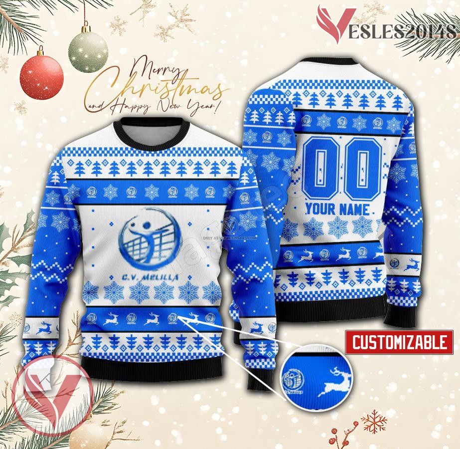 CV Melilla Volleyball Custom Ugly Christmas Sweater, Unique Gift For Fans - Vesles2014s