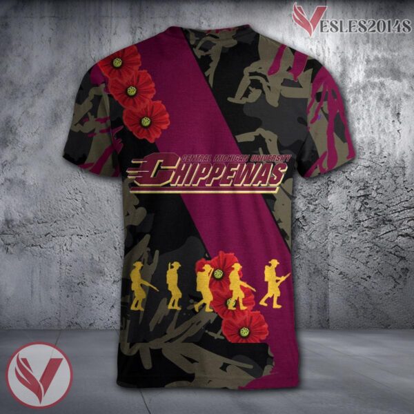 Central Michigan Chippewas NCAA With Red Poppy Flower 3D Shirt, Unique Gift For Fans - Vesles2014S 1