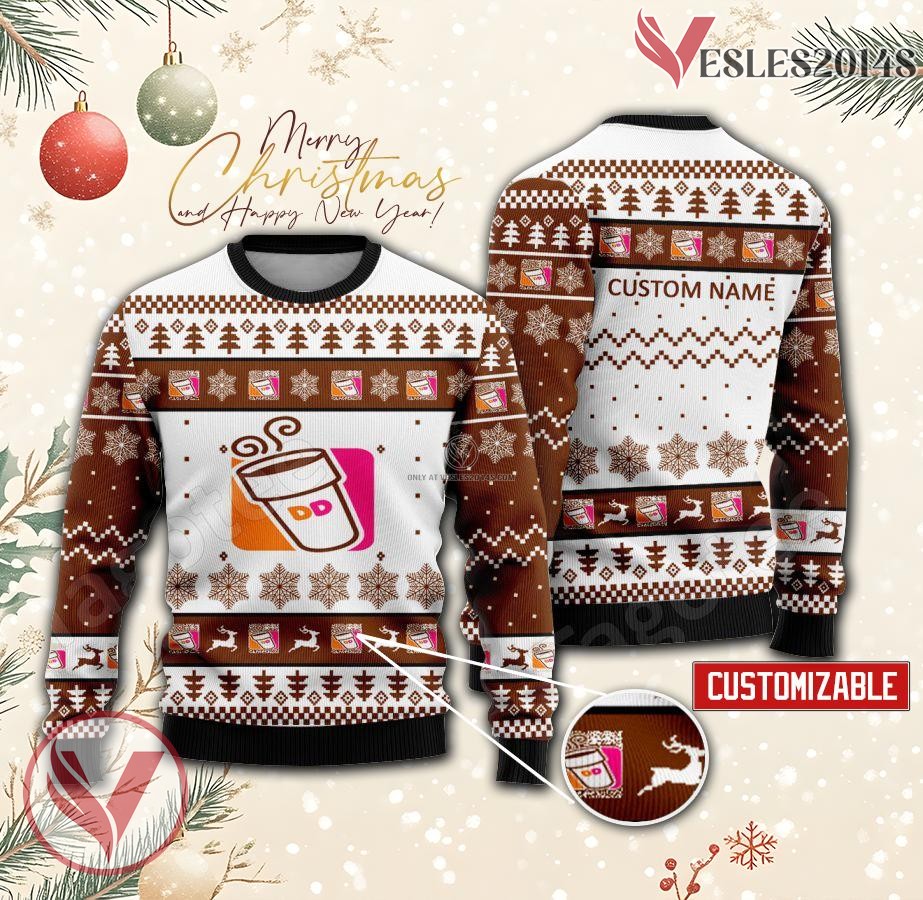 Dunkin Donuts Logo Personalized Ugly Christmas Sweater, Unique Gift For Fans - Vesles2014s