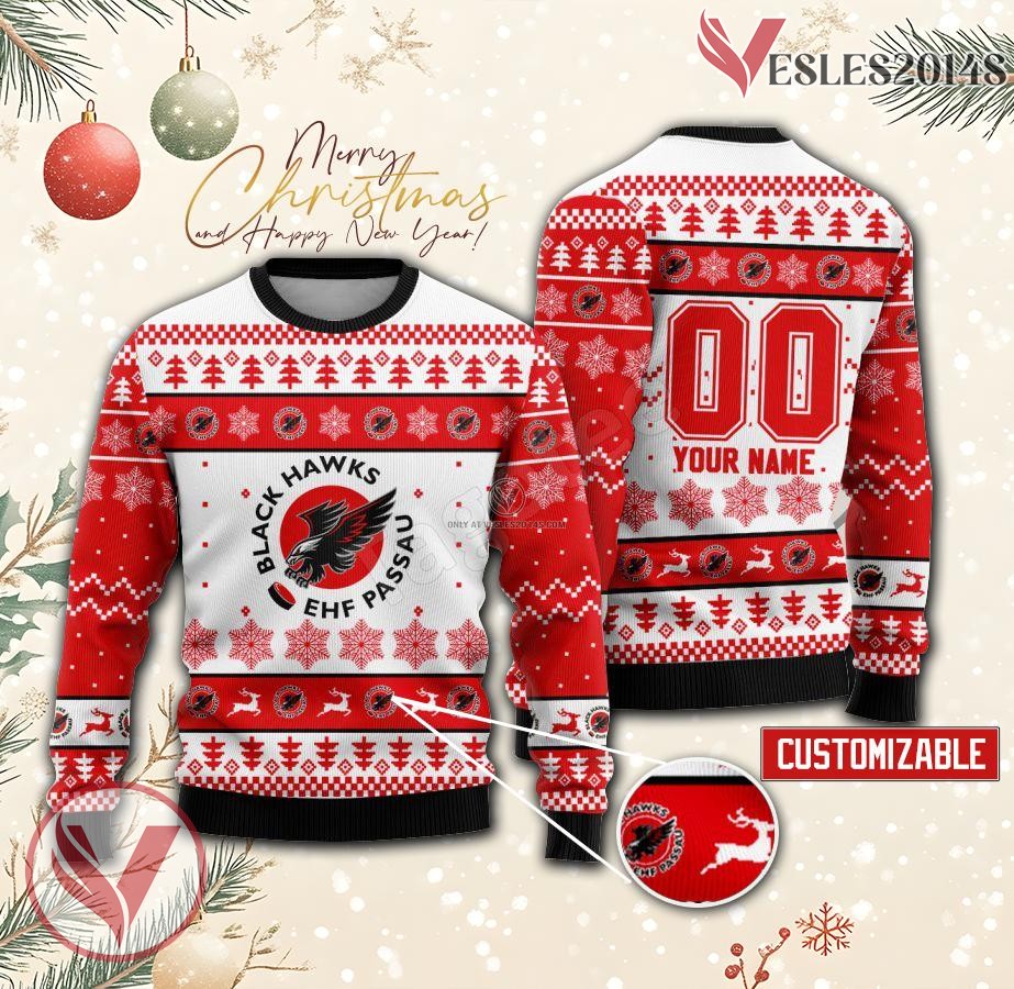 EHF-Passau-Black-Hawks Hockey Custom Ugly Christmas Sweater, Unique Gift For Fans - Vesles2014s