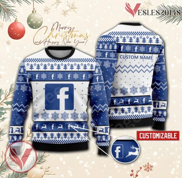 Facebook Logo Personalized Ugly Christmas Sweater, Unique Gift For Fans - Vesles2014s