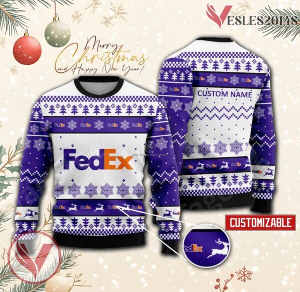 FedEx Corporation Logo Personalized Ugly Christmas Sweater, Unique Gift For Fans - Vesles2014s