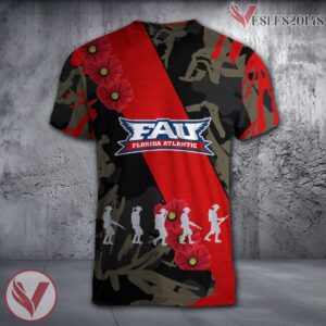 Florida Atlantic Owls NCAA With Red Poppy Flower 3D Shirt, Unique Gift For Fans - Vesles2014S 1