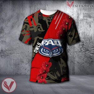 Florida Atlantic Owls NCAA With Red Poppy Flower 3D Shirt, Unique Gift For Fans - Vesles2014S
