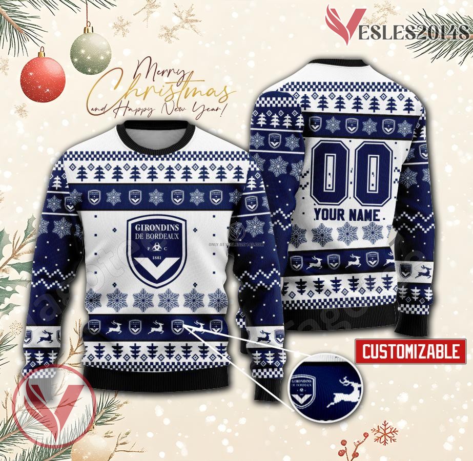 Girondins de Bordeaux Custom Ugly Christmas Sweater, Unique Gift For Fans - Vesles2014s