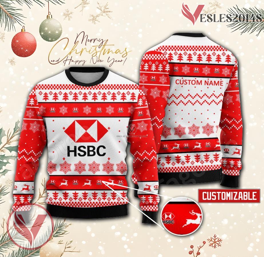 HSBC Holdings Logo Personalized Ugly Christmas Sweater, Unique Gift For Fans - Vesles2014s