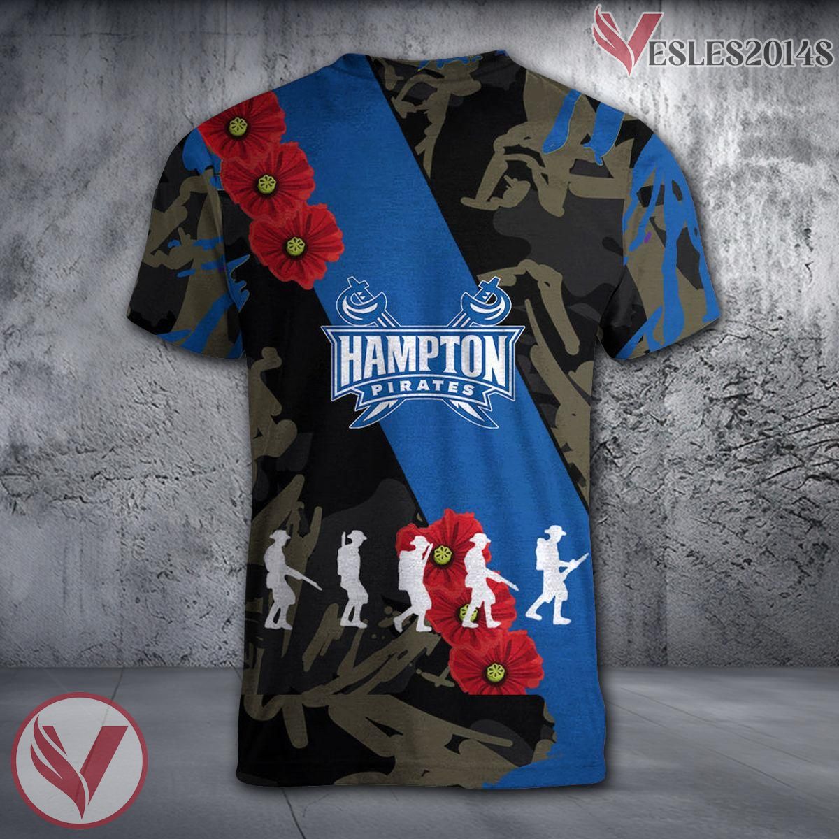 Hampton Pirates NCAA With Red Poppy Flower 3D Shirt, Unique Gift For Fans - Vesles2014S 1